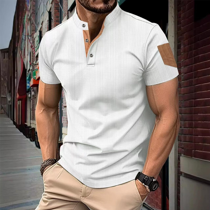Herren Henley T-Shirt – Kurzarmshirt mit strukturiertem Stoff und Farbblock-Design