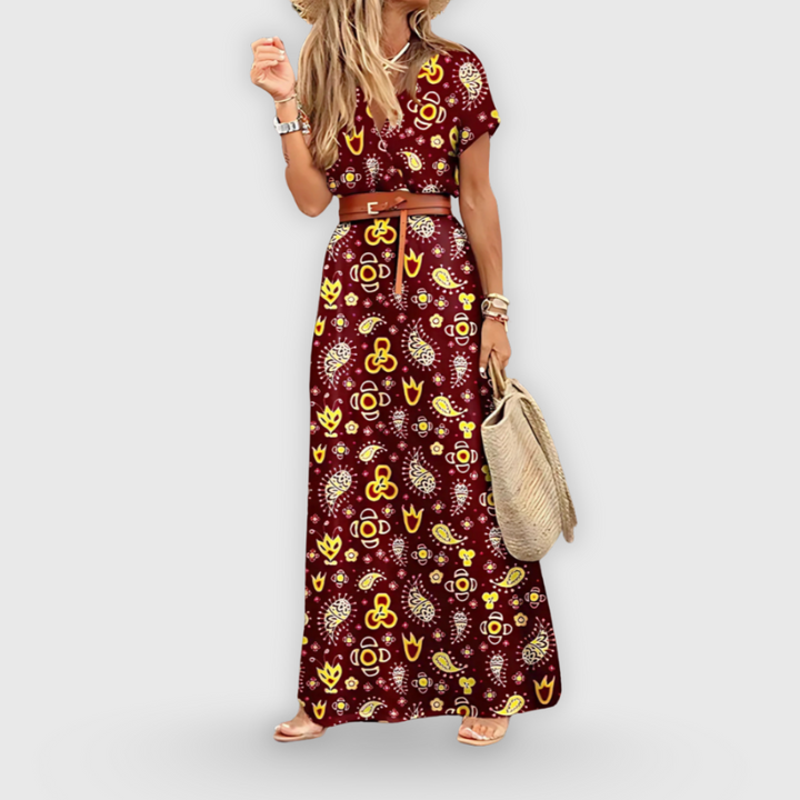 Briella | Langes Kleid mit Handgefertigtem Print