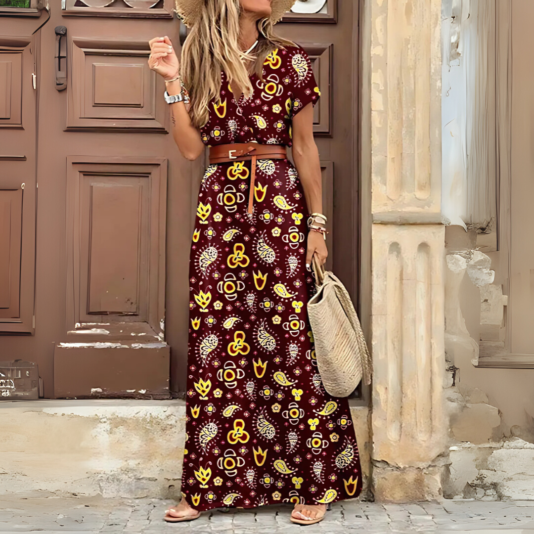 Briella | Langes Kleid mit Handgefertigtem Print