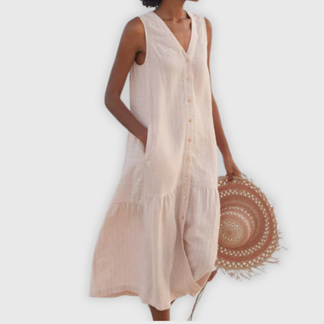 Marisol | Midikleid ohne Ärmel mit Knöpfen