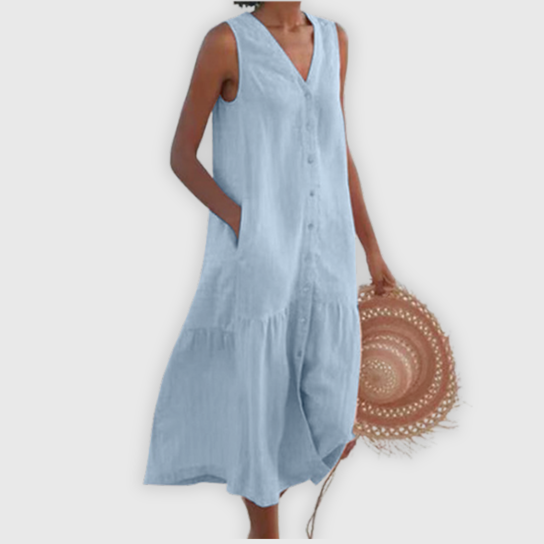Marisol | Midikleid ohne Ärmel mit Knöpfen