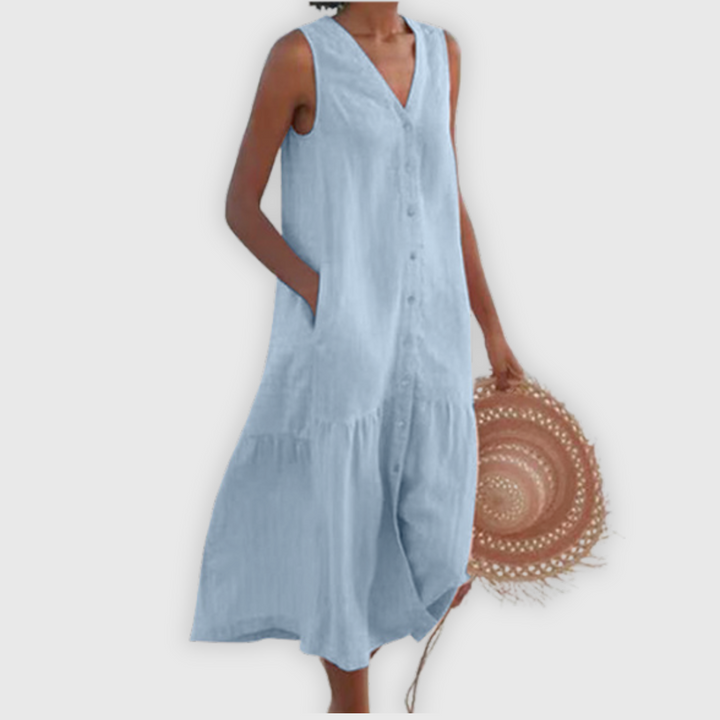 Marisol | Midikleid ohne Ärmel mit Knöpfen
