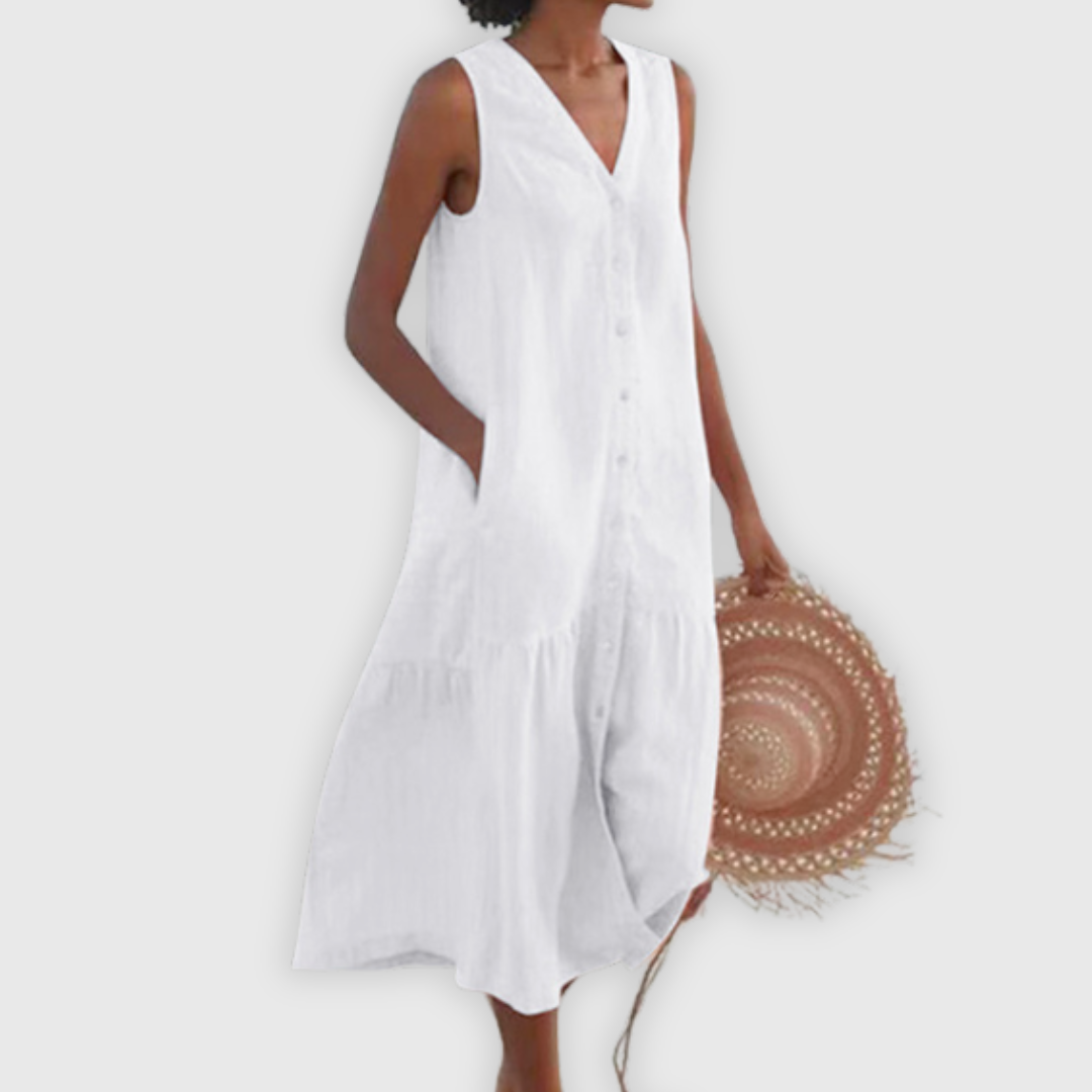 Marisol | Midikleid ohne Ärmel mit Knöpfen