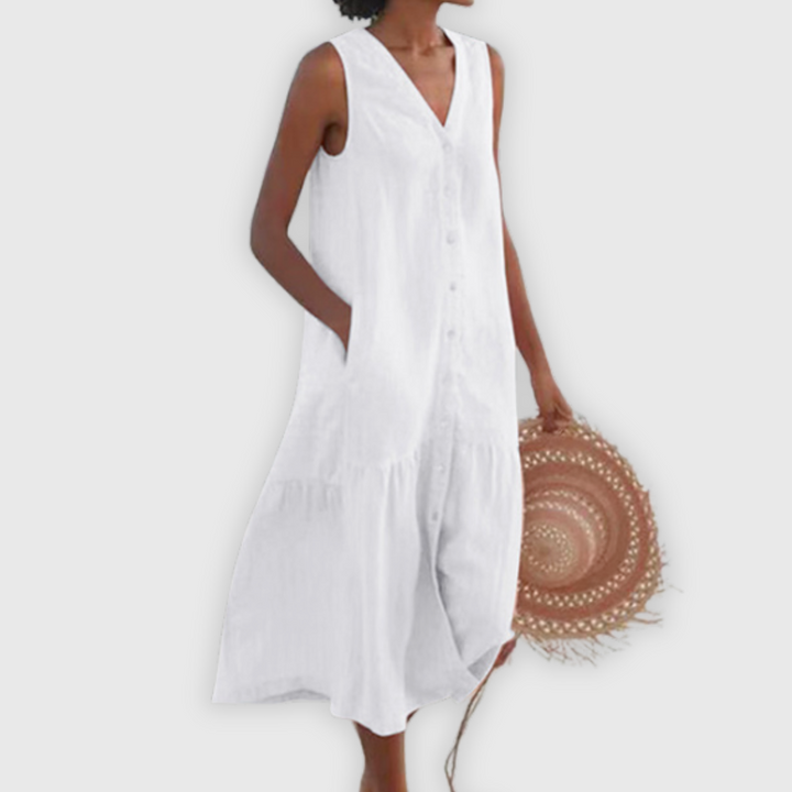 Marisol | Midikleid ohne Ärmel mit Knöpfen