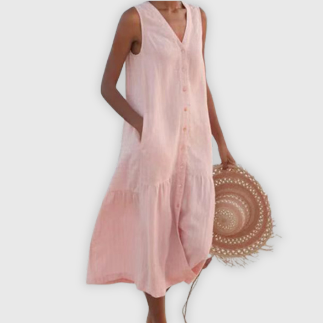 Marisol | Midikleid ohne Ärmel mit Knöpfen