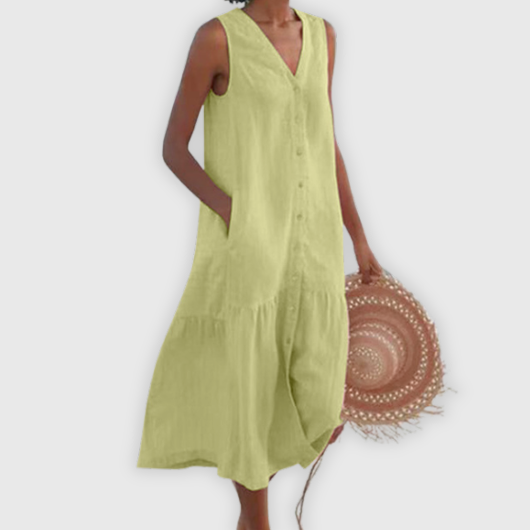 Marisol | Midikleid ohne Ärmel mit Knöpfen