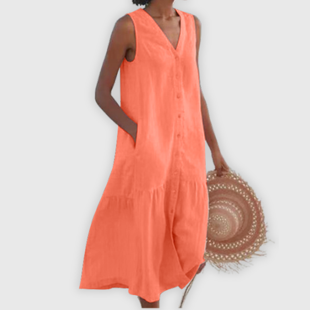Marisol | Midikleid ohne Ärmel mit Knöpfen