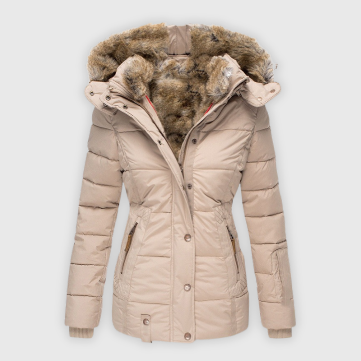 Verena | Warmer Mantel mit Kunstfellbesatz