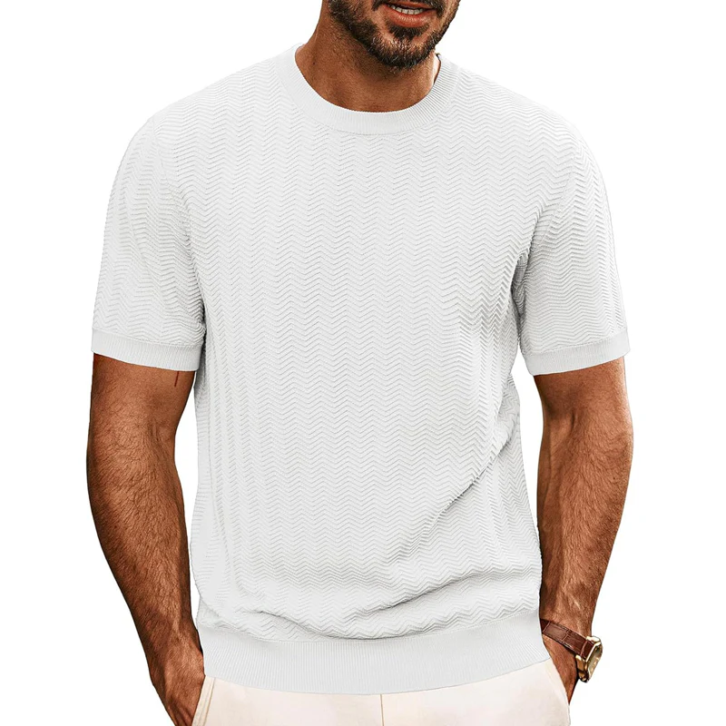 Herren Strick T-Shirt – Kurzarmshirt mit Rundhalsausschnitt in Uni-Farben
