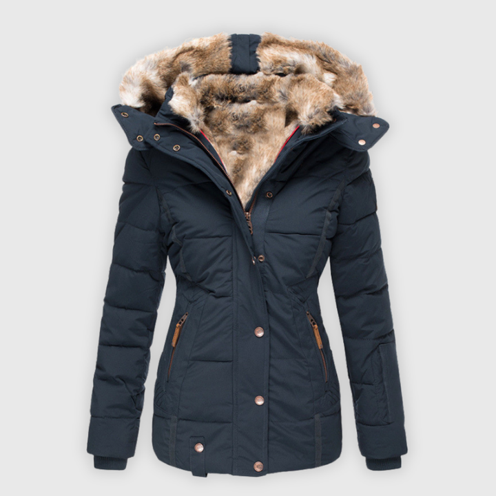 Verena | Warmer Mantel mit Kunstfellbesatz