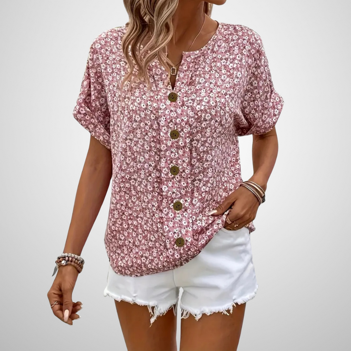 Leda | Vintage-Bluse mit Knopfleiste und Blumenmuster