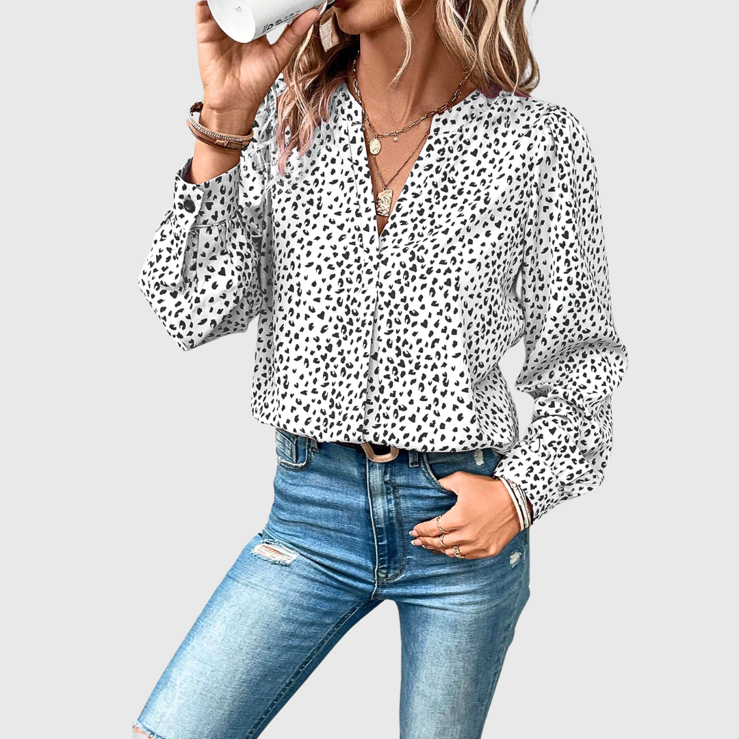 Anna | Bluse mit handgenähtem Animalier-Stil