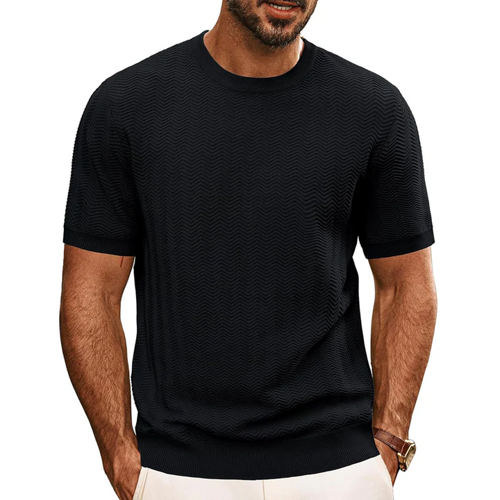 Herren Strick T-Shirt – Kurzarmshirt mit Rundhalsausschnitt in Uni-Farben