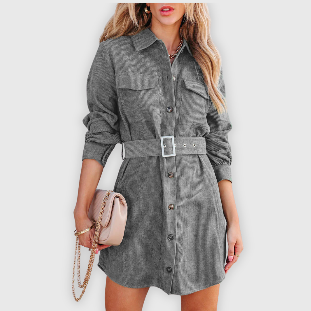 Marina | Trendiges Hemdkleid im Cord-Stil