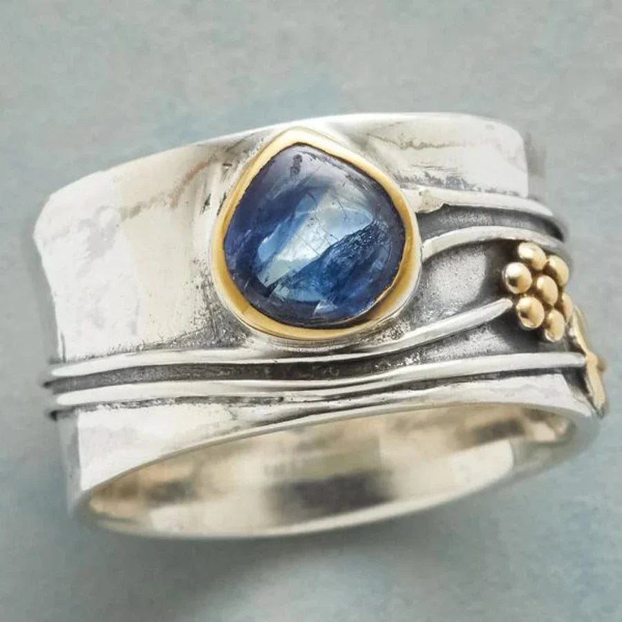 Bohemian Gemstone Meditation Ring | White Gold 16k