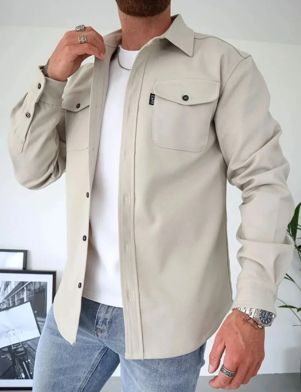 Herren Overshirt aus Baumwollmischung mit Brusttaschen