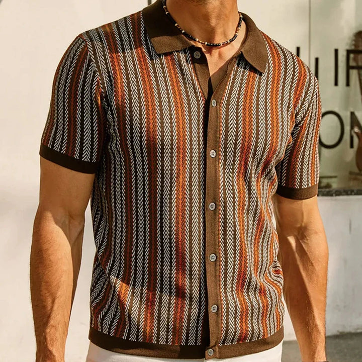 Herren Retro-Gestreiftes Polohemd mit Knopfleiste