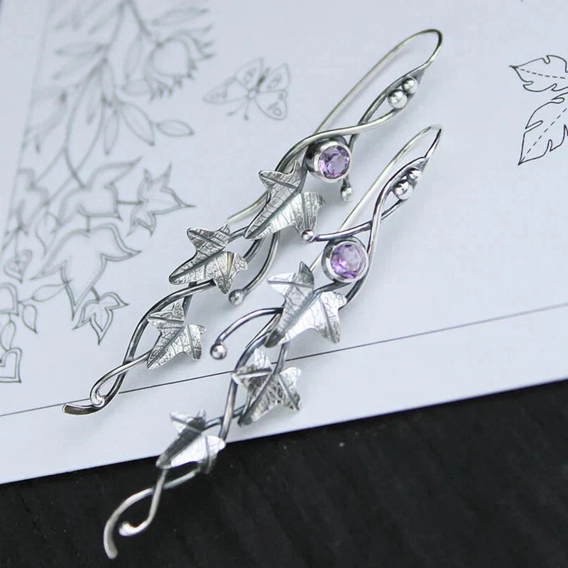 Antique Leaf Elf Earrings | White Gold 16k