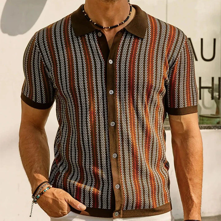 Herren Retro-Gestreiftes Polohemd mit Knopfleiste