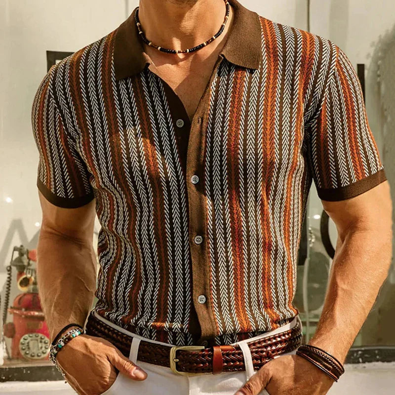 Herren Retro-Gestreiftes Polohemd mit Knopfleiste