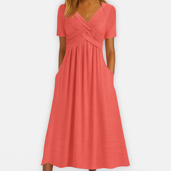 Ania | Handgenähtes Premium-Kleid mit V-Ausschnitt