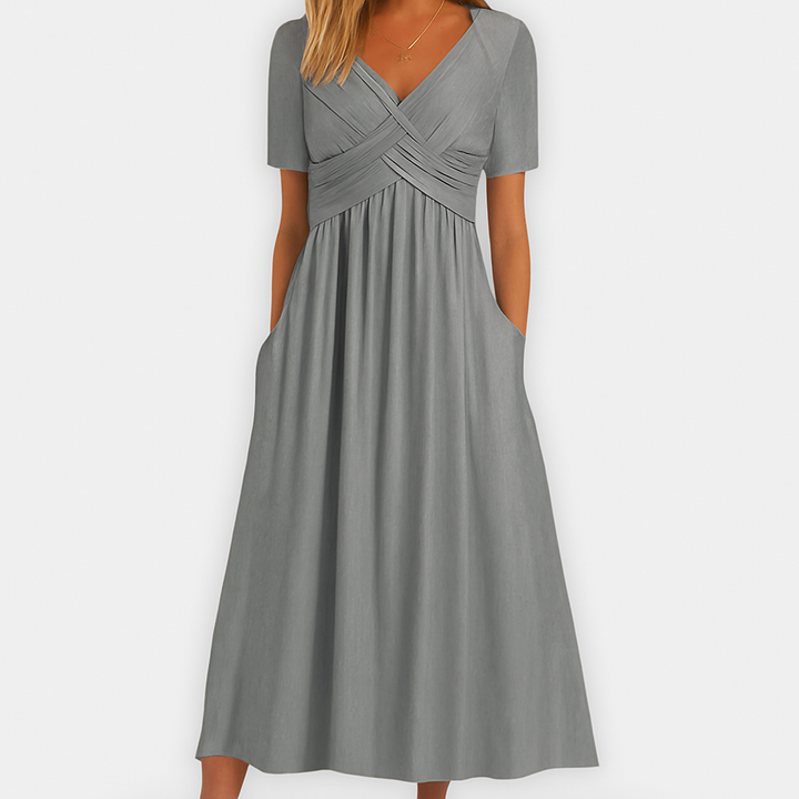Ania | Handgenähtes Premium-Kleid mit V-Ausschnitt