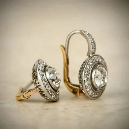 Vintage Silver Earrings with Zirconia | Mixed Gold 16k