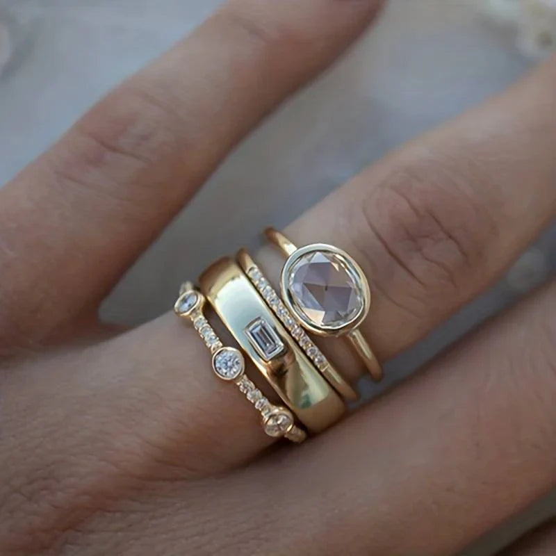 Vintage Gold & Zirconia Ring Set | Gold 18k