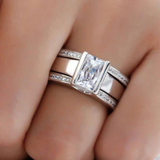 Antique Inlaid Glass Ring | White Gold 18k