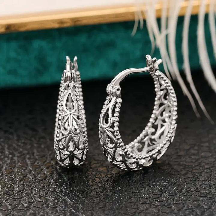 Antique Hollow Basket Earrings | White Gold 16k