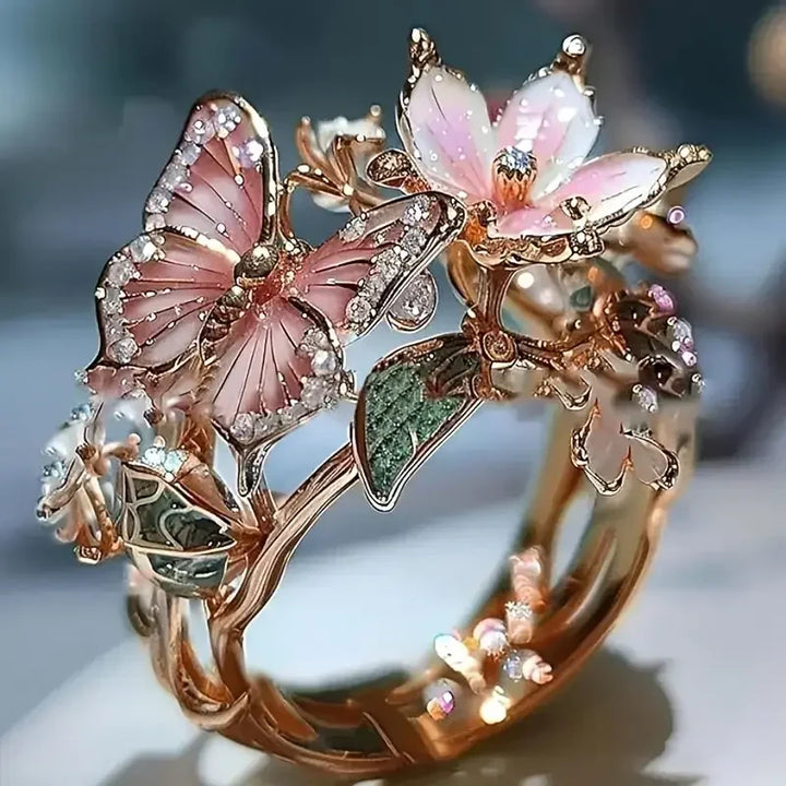 Nature Bright Butterfly Zirconia Ring | Gold 18k