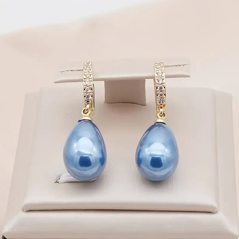 Blue Ocean Dew Earrings | Gold 16k
