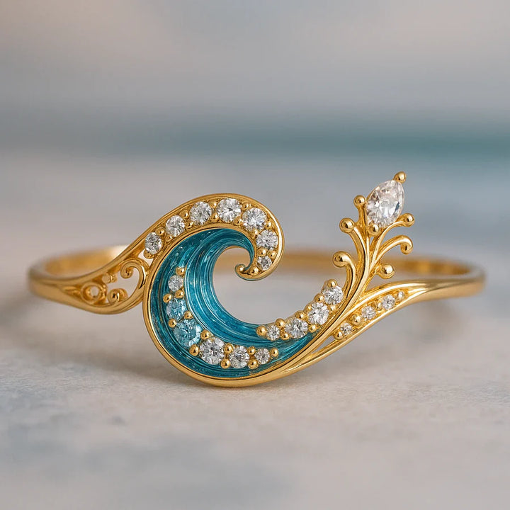 Ocean Bright Cyrstal Wave Ring | Gold 18k