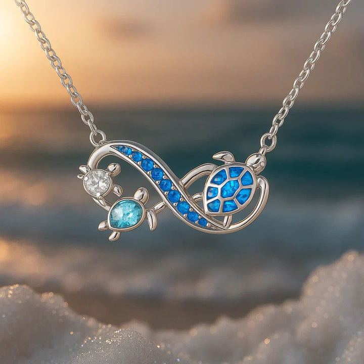 Twin Silver Turtle Necklace | White Gold 16k