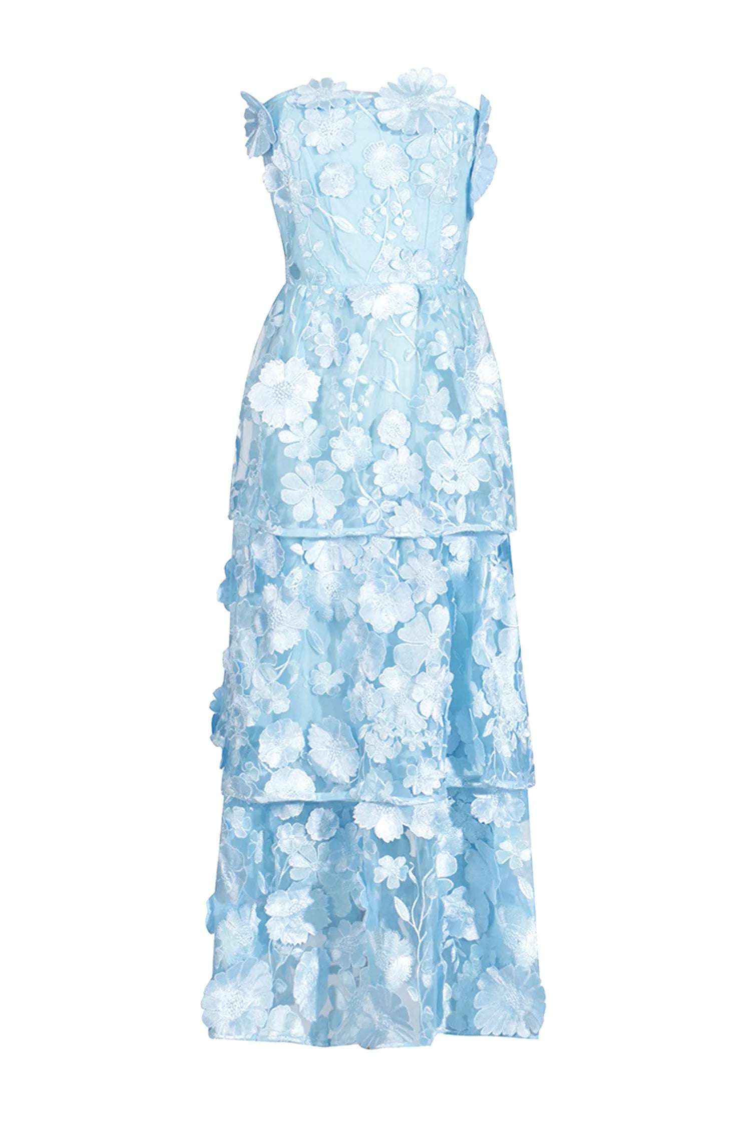 Marzia | Schulterfreies Premiumkleid mit Blumenapplikationen