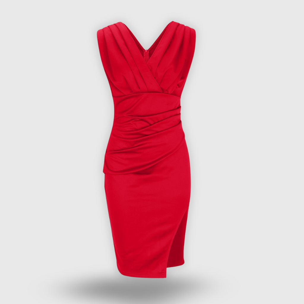 Lucia | Tailliertes Kleid mit V-Ausschnitt und Schlitz