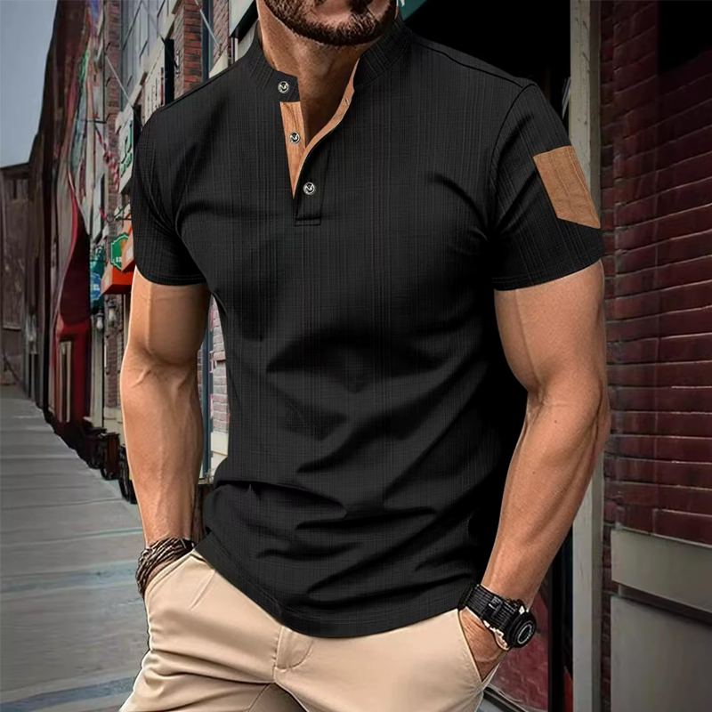 Herren Henley T-Shirt – Kurzarmshirt mit strukturiertem Stoff und Farbblock-Design