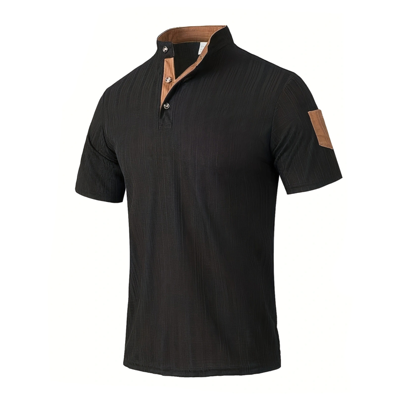 Herren Henley T-Shirt – Kurzarmshirt mit strukturiertem Stoff und Farbblock-Design