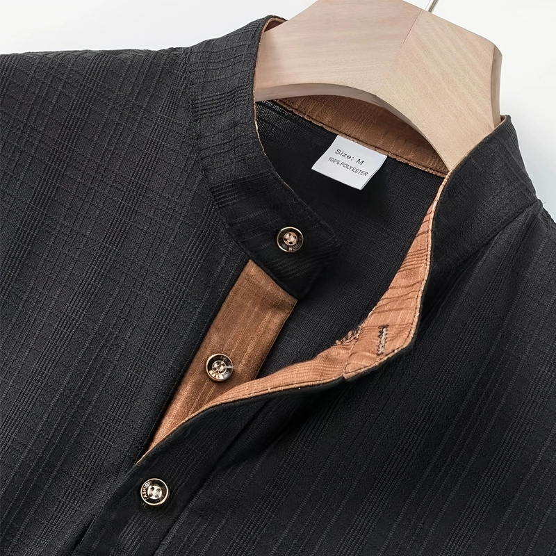 Herren Henley T-Shirt – Kurzarmshirt mit strukturiertem Stoff und Farbblock-Design