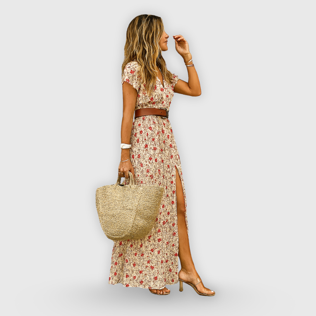 Briella | Langes Kleid mit Handgefertigtem Print