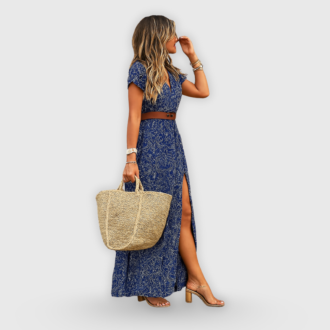 Briella | Langes Kleid mit Handgefertigtem Print