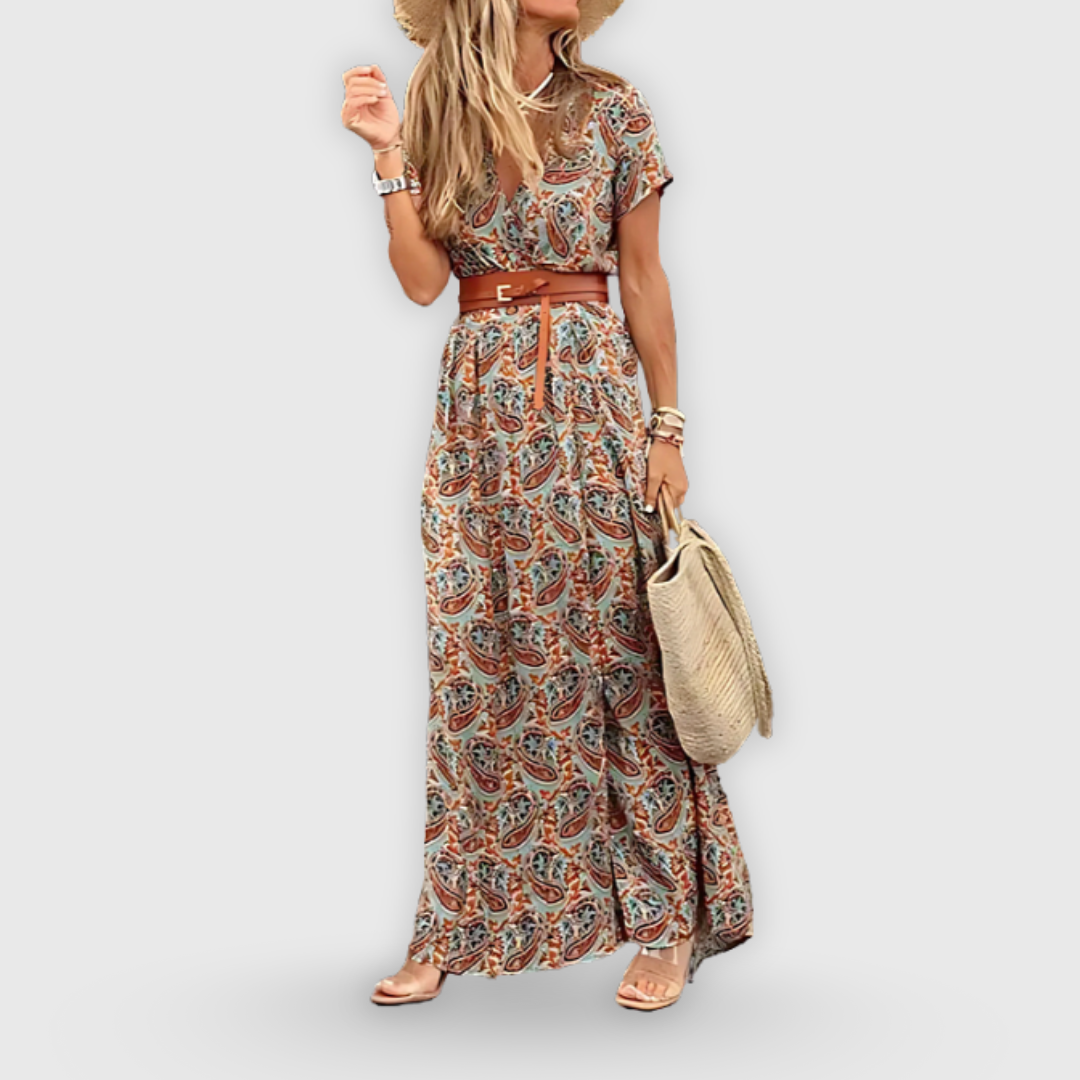 Briella | Langes Kleid mit Handgefertigtem Print