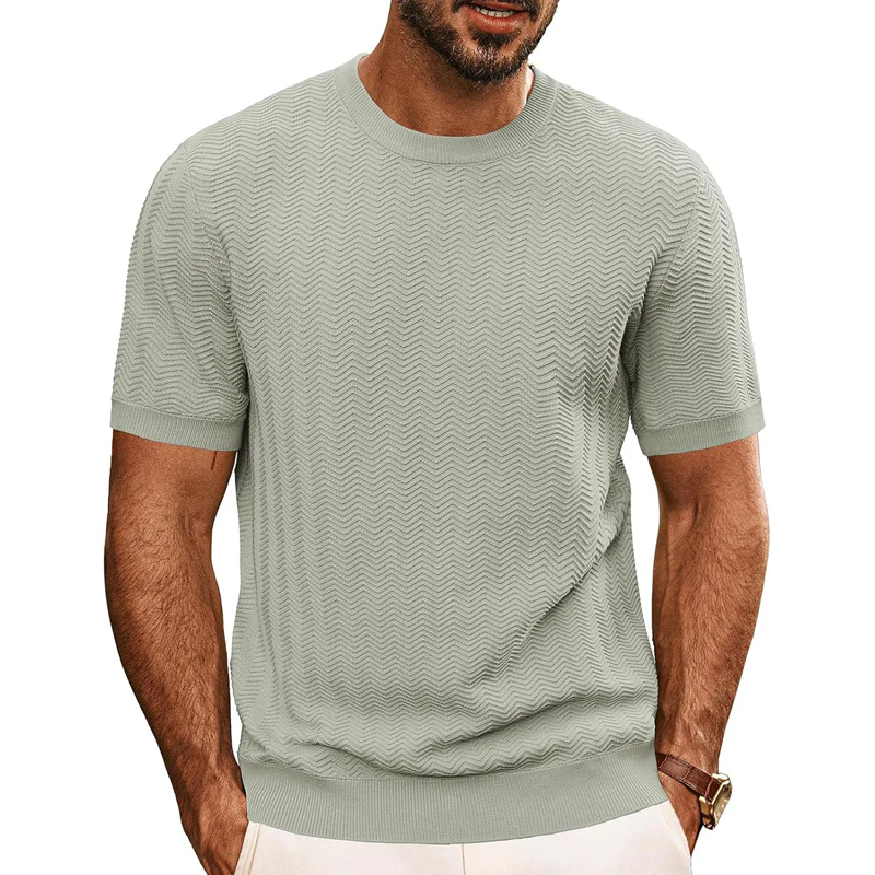 Herren Strick T-Shirt – Kurzarmshirt mit Rundhalsausschnitt in Uni-Farben