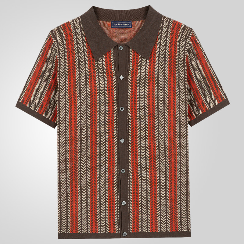 Herren Retro-Gestreiftes Polohemd mit Knopfleiste