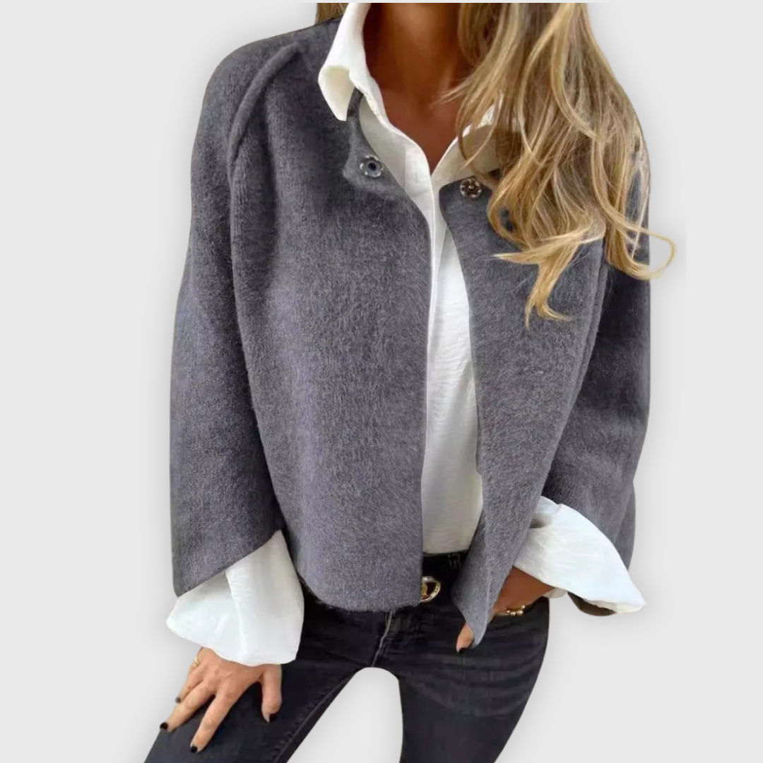 Marika | Mantel aus Wolle mit Rundhalsausschnitt und langen Ärmeln