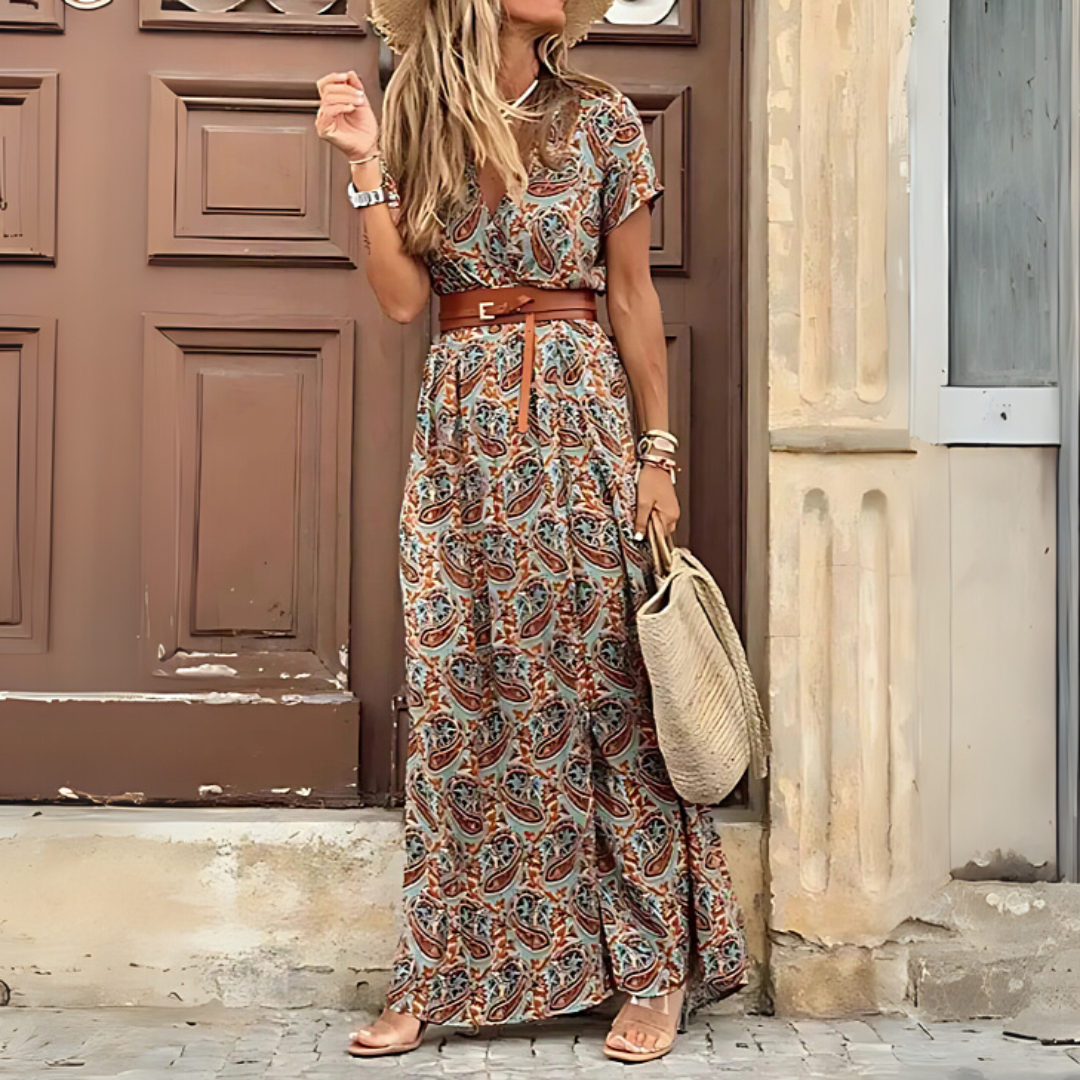 Briella | Langes Kleid mit Handgefertigtem Print