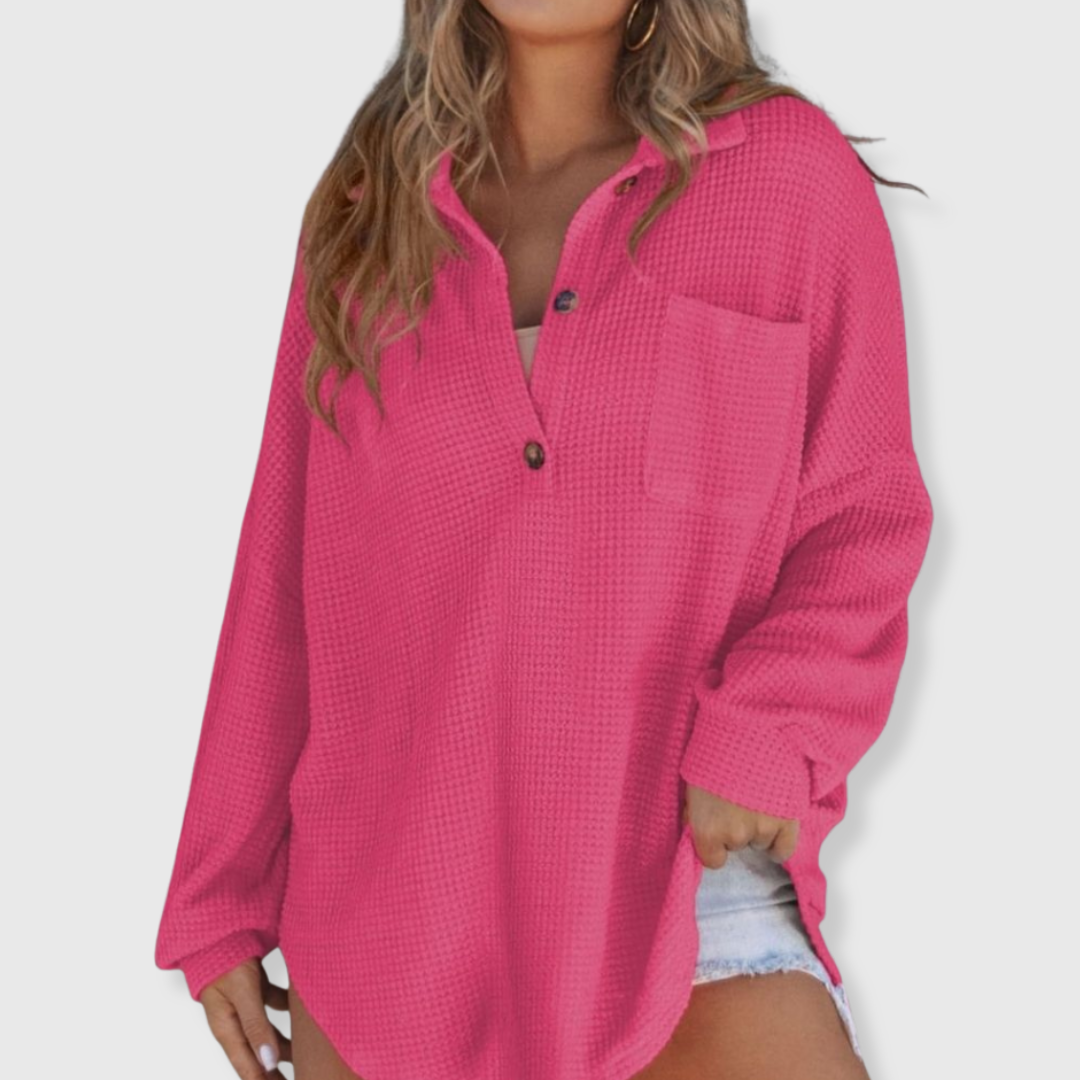 Talia | Waffelstrick V-Ausschnitt-Pullover