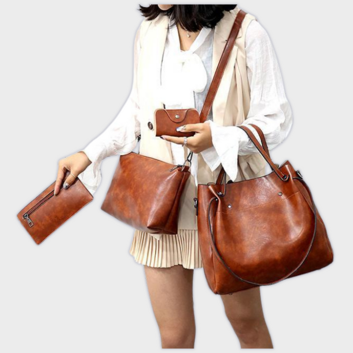 Farica | 4er-Set Vintage-Taschen aus veganem Premiumleder