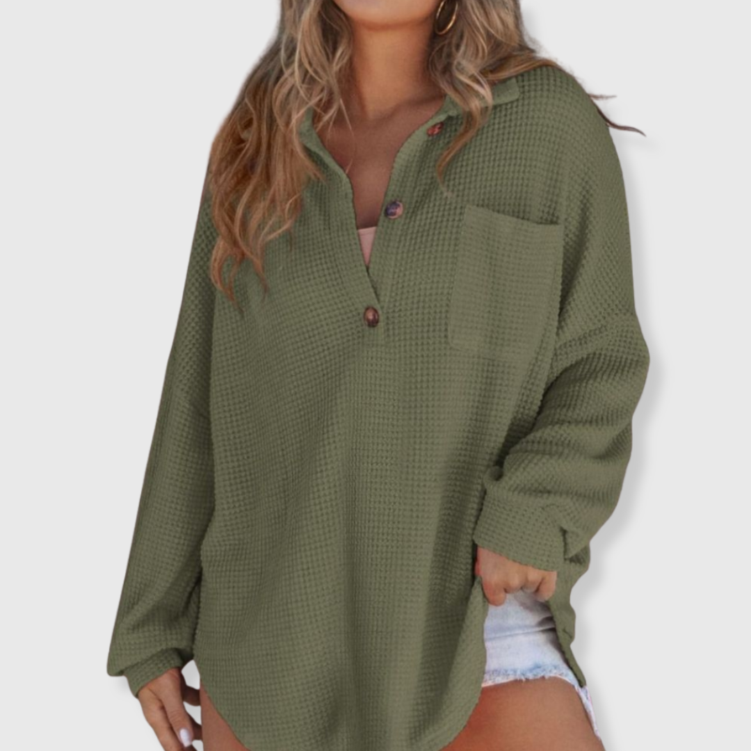 Talia | Waffelstrick V-Ausschnitt-Pullover