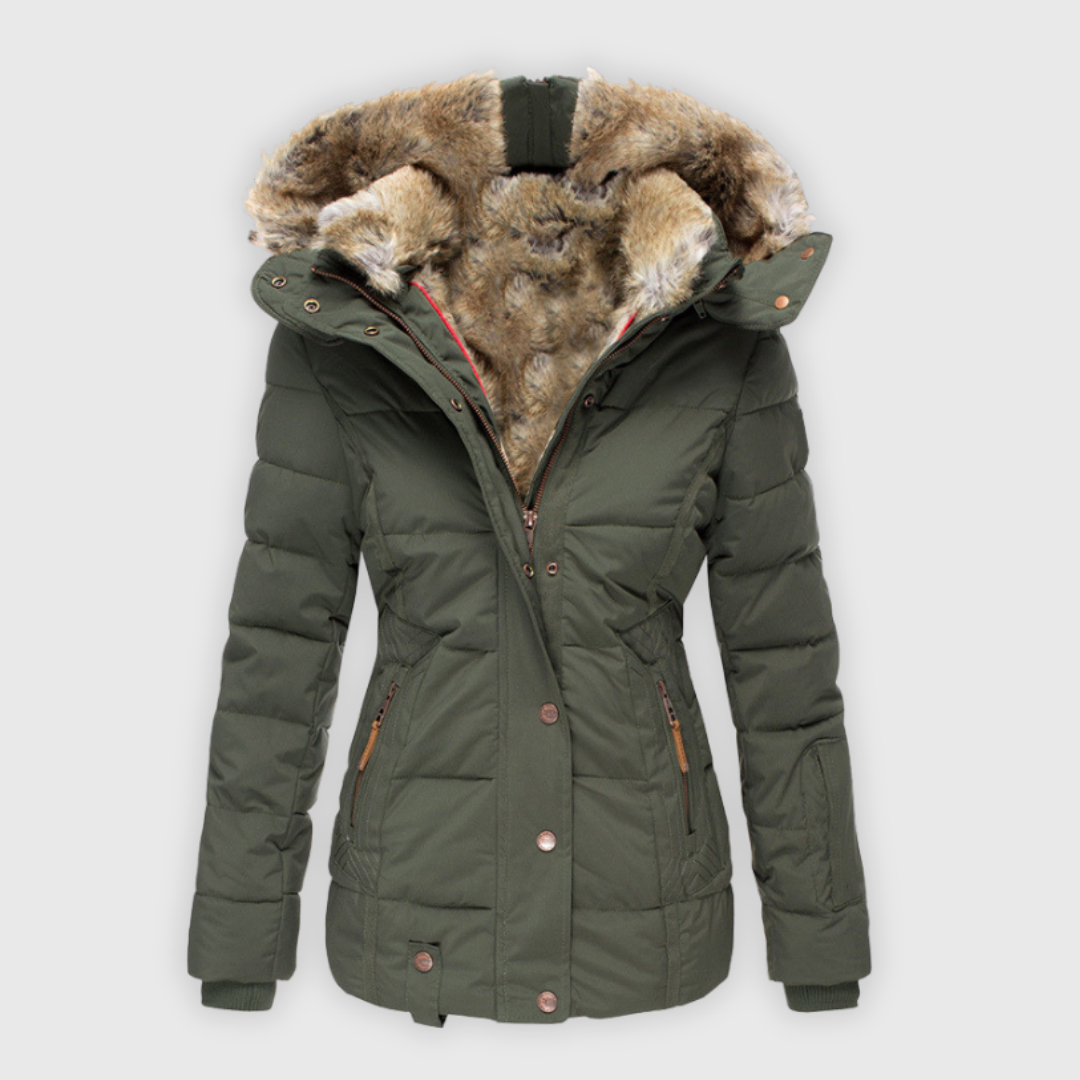 Verena | Warmer Mantel mit Kunstfellbesatz